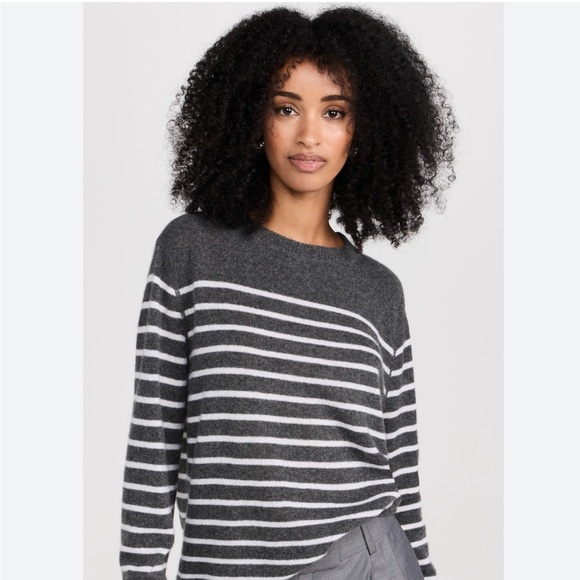 Reformation Cashmere Boyfriend Sweater, grey and white stripe, XS - Picture 2 of 10
